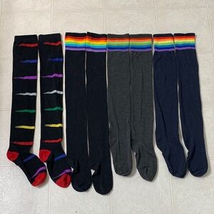 🌷3 for$25🌷Unbranded, SZ 5-10, Black Grey & Navy Over The Knee Rainbow Socks